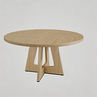 Round Dining Table for 4-6 People, Circle Dinner Table with Wooden Cross Pedestal Base, Table Only