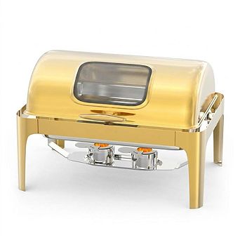 Roll Top Chafing Dish with Visible Lid, 9-qt Stainless Steel Catering Food Warmer for Hotels & Events