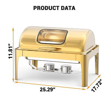 Roll Top Chafing Dish with Visible Lid, 9QT Stainless Steel Catering Food Warmer for Hotels & Events