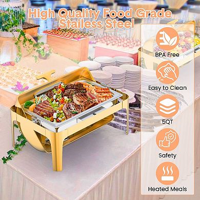 Roll Top Chafing Dish with Visible Lid, 9QT Stainless Steel Catering Food Warmer for Hotels & Events