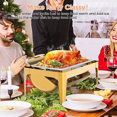 Roll Top Chafing Dish with Visible Lid, 9QT Stainless Steel Catering Food Warmer for Hotels & Events
