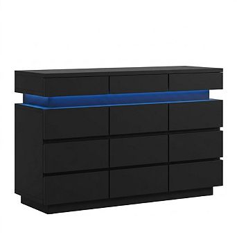 Modern 12 Drawers Dresser with Sliding Desktop, Wide Drawers and LED Lights, for Bedroom Living Room