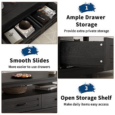 47.2" Modern Coffee Table, Farmhouse Wood Storage Table with Drawers and Open Shelf