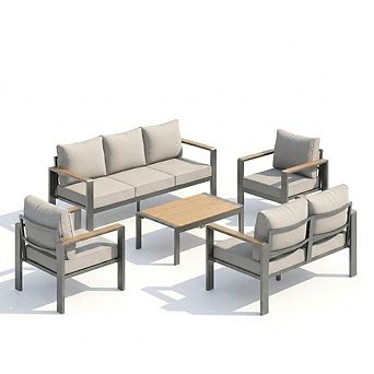 7 Seats Aluminum Patio Furniture Set, with 4 in Armrest & 5 in Thick Cushions & Coffee Table