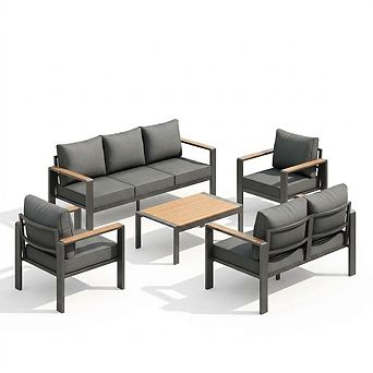 7 Seats Aluminum Patio Furniture Set, with 4 in Armrest & 5 in Thick Cushions & Coffee Table
