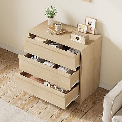 3 Drawer Nightstand with Storage, 30in Modern End Table with Anti-Tip Design