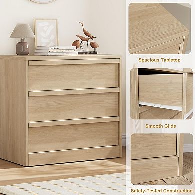 3 Drawer Nightstand with Storage, 30in Modern End Table with Anti-Tip Design