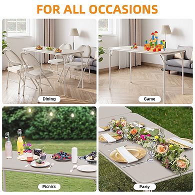 Portable Rectangle Folding Table, Scratch & Stain Resistant with Anti-Slip Feet, No Assembly