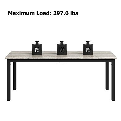 Industrial Dining Table for 6, Spacious 70 Inch Rectangle Wood Surface, Metal Legs, Modern Design
