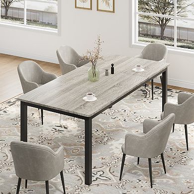 Industrial Dining Table for 6, Spacious 70 Inch Rectangle Wood Surface, Metal Legs, Modern Design