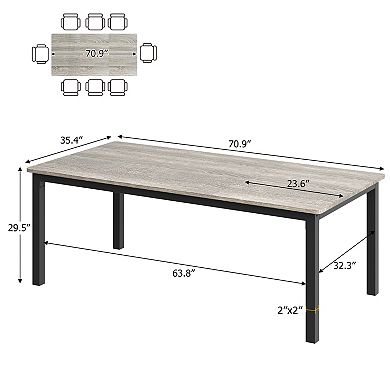 Industrial Dining Table for 6, Spacious 70 Inch Rectangle Wood Surface, Metal Legs, Modern Design