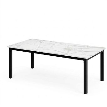 Industrial Dining Table for 6, Spacious 70 Inch Rectangle Wood Surface, Metal Legs, Modern Design
