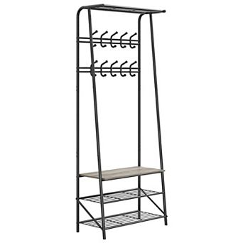 Hall Tree Entryway Bench with Coat Rack and Shoe Storage, Metal Frame Furniture for Bedroom