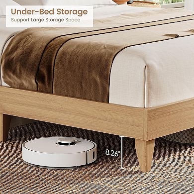 Rattan King Bed Frame with Headboard, Boho King Bed Frame with Shelf Headboard Sliding Door