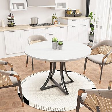 Round Dining Table for 2-6 People, Kitchen Table with Wooden Pedestal Base, Living Room Tables