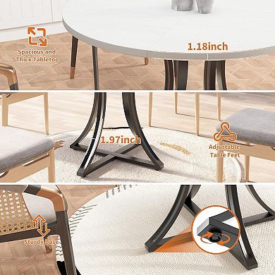 Round Dining Table for 2-6 People, Kitchen Table with Wooden Pedestal Base, Living Room Tables