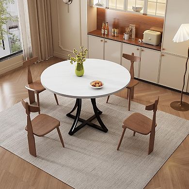 Round Dining Table for 2-6 People, Kitchen Table with Wooden Pedestal Base, Living Room Tables