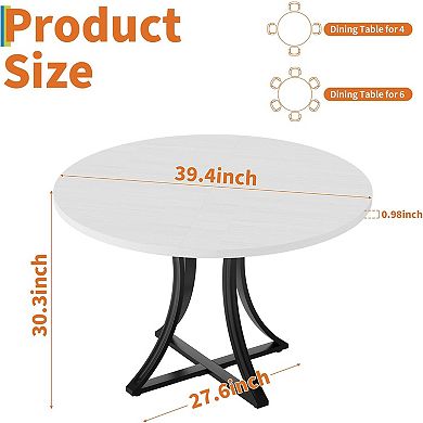 Round Dining Table for 2-6 People, Kitchen Table with Wooden Pedestal Base, Living Room Tables