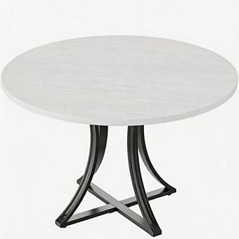 Round Dining Table for 2-6 People, Kitchen Table with Wooden Pedestal Base, Living Room Tables
