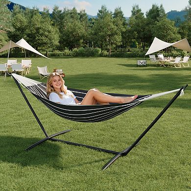 Double Hammock with Adjustable Steel Stand, 2 Person, 450 lbs Capacity, Portable & Collapsible