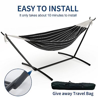 Double Hammock with Adjustable Steel Stand, 2 Person, 450 lbs Capacity, Portable & Collapsible