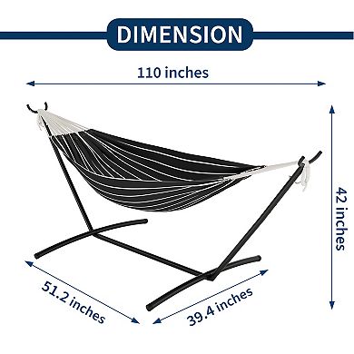 Double Hammock with Adjustable Steel Stand, 2 Person, 450 lbs Capacity, Portable & Collapsible