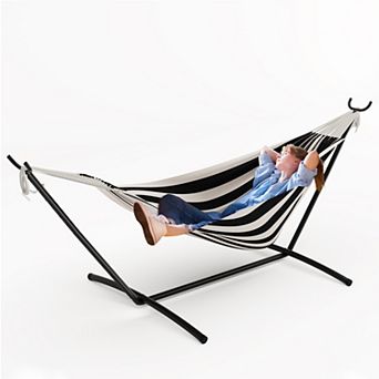 Double Hammock with Adjustable Steel Stand, 2 Person, 450 lbs Capacity, Portable & Collapsible