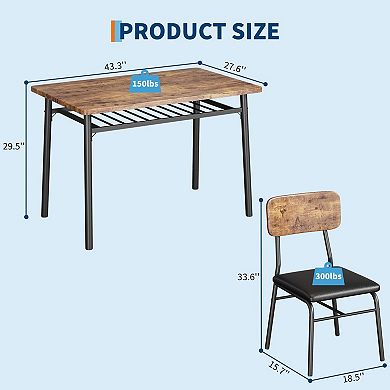 Dining Table Set for 4 with Storage Rack, 5-Piece Kitchen Table and Upholstered Chairs of 4