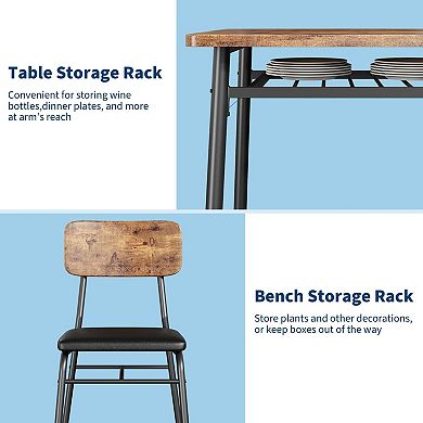 Dining Table Set for 4 with Storage Rack, 5-Piece Kitchen Table and Upholstered Chairs of 4