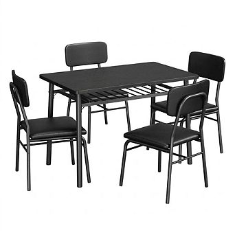 Dining Table Set for 4 with Storage Rack, 5 pc Kitchen Table and Upholstered Chairs of 4