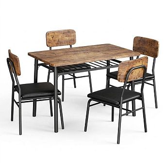 Dining Table Set for 4 with Storage Rack, 5 pc Kitchen Table and Upholstered Chairs of 4