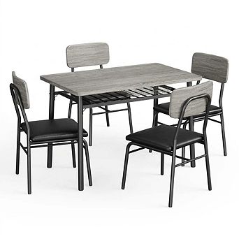 Dining Table Set for 4 with Storage Rack, 5 pc Kitchen Table and Upholstered Chairs of 4