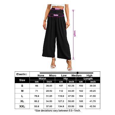 Women's High Waisted Pleated Wide Leg Culottes, Button Front Cropped Trousers