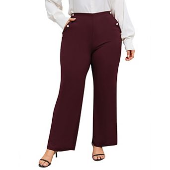 Plus Size High Waisted Pants, Decorative Button Pocket Dress Trousers