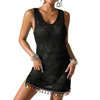 Swimsuit Coverup for Women v-Neck Sleeveless Hollow Out Bathing Suits Summer Knit Coverups Dresses
