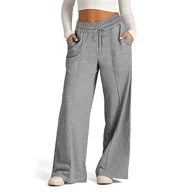 Women's High Waisted Wide Leg Sweatpants, Drawstring Pocketed Casual Trousers