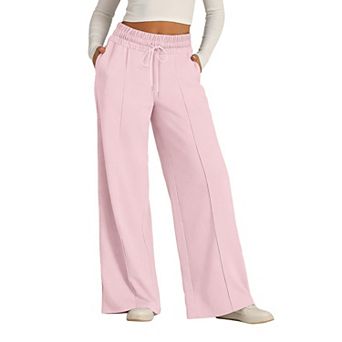 Women's High Waisted Wide Leg Sweatpants, Drawstring Pocketed Casual Trousers