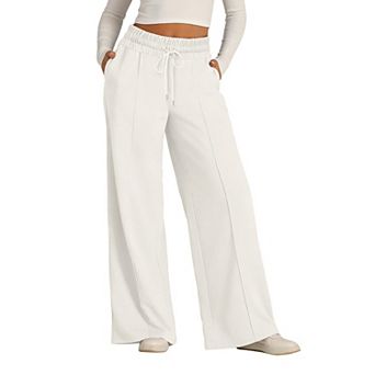 Women's High Waisted Wide Leg Sweatpants, Drawstring Pocketed Casual Trousers