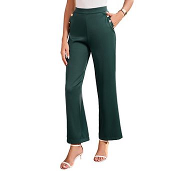 Women's High Waisted Wide Leg Trousers, Decorative Button Pocket Dress Pants