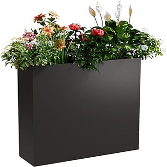 Metal Rectangular Planter Box, 34"W Flower Box with Adjustable Shelf & Drainage Holes for Patio