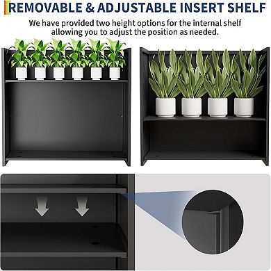 Metal Rectangular Planter Box, 34"W Flower Box with Adjustable Shelf & Drainage Holes for Patio