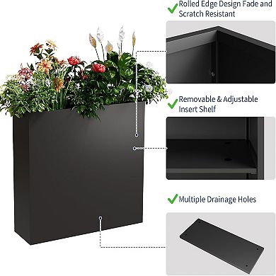 Metal Rectangular Planter Box, 34"W Flower Box with Adjustable Shelf & Drainage Holes for Patio