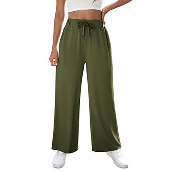 High Waisted Wide Leg Pants, Drawstring Pocketed Casual Trousers for Women
