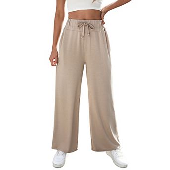 High Waisted Wide Leg Pants, Drawstring Pocketed Casual Trousers for Women