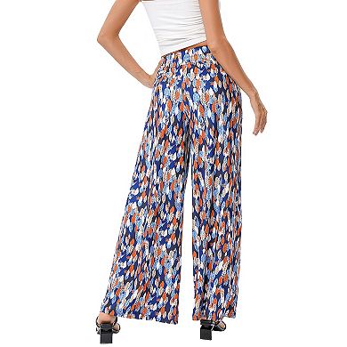High Waisted Drawstring Wide Leg Pants Casual Trousers for Women