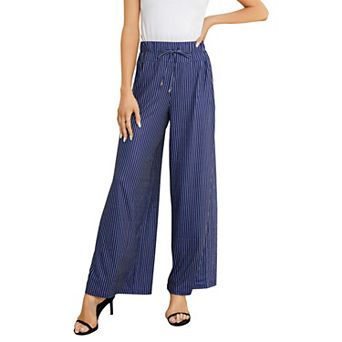 High Waisted Drawstring Wide Leg Pants Casual Trousers for Women