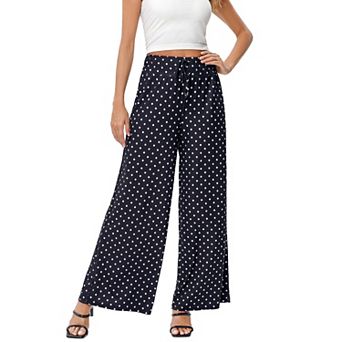 High Waisted Drawstring Wide Leg Pants Casual Trousers for Women