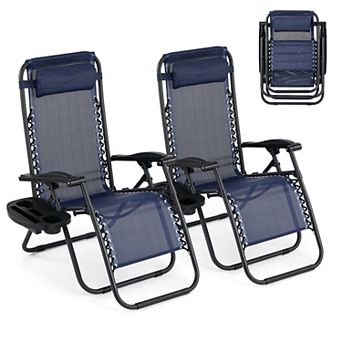 2 pc Outdoor Recliner Lounge Chair Set, Heavy Duty 250 Lbs Capacity Folding Tanning Lounger