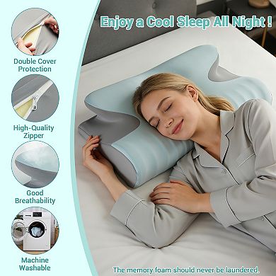 Memory Foam Cervical Pillow, Ergonomic Neck Support with Cooling, Breathable, Washable Cover