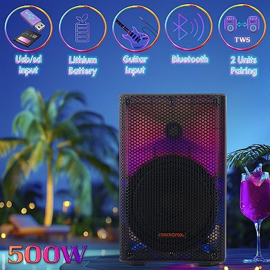 Memorex MX-PS801 Pro 8” Bluetooth Party Speaker with LED Flame Lighting